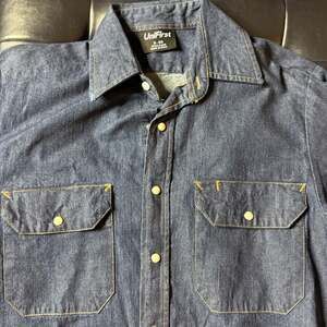 Vintage UniFirst Blue Denim Work Shirt S-RG snap buttons